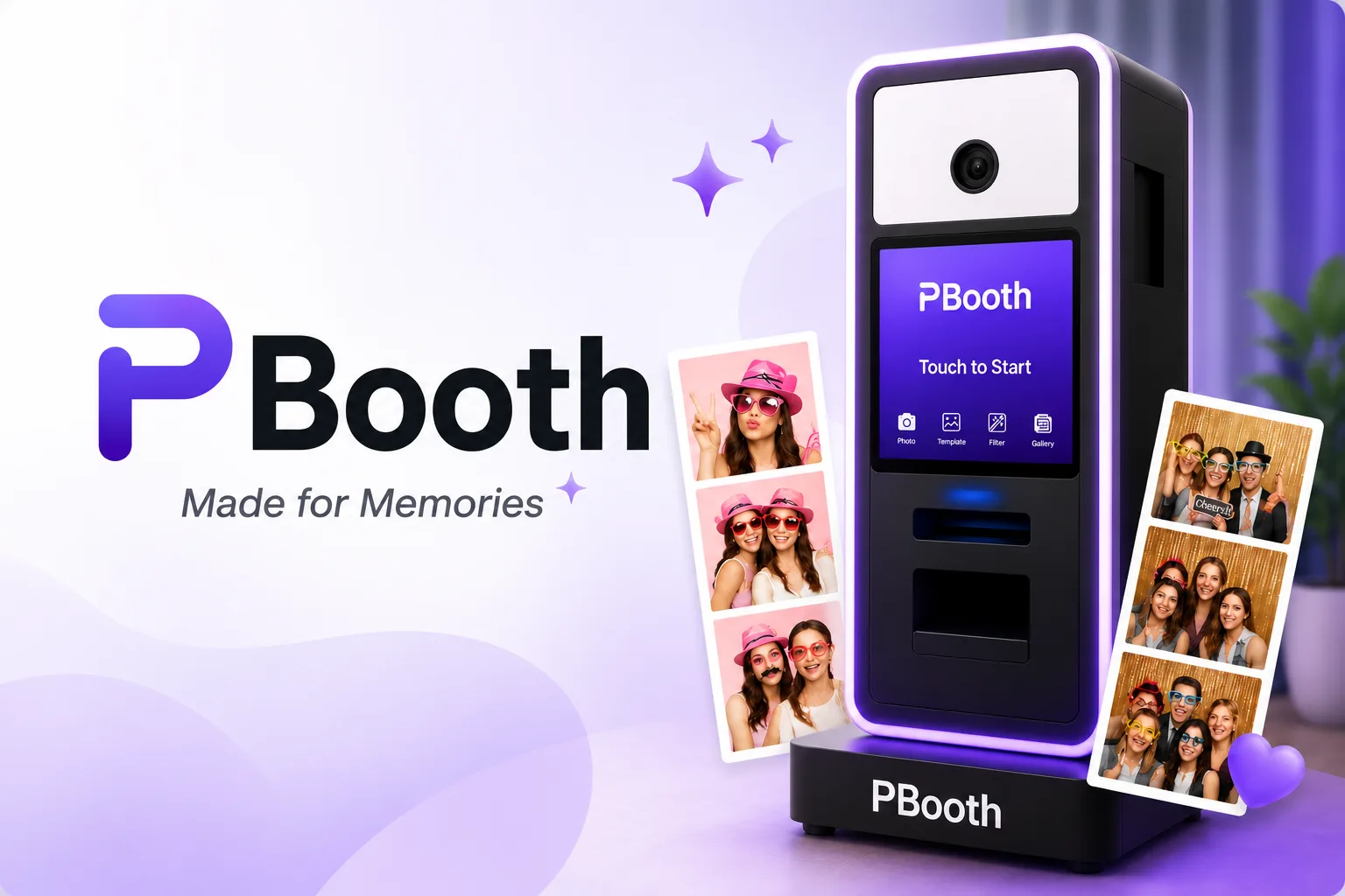 PBooth self-service photobooth kiosk with printed photo strips